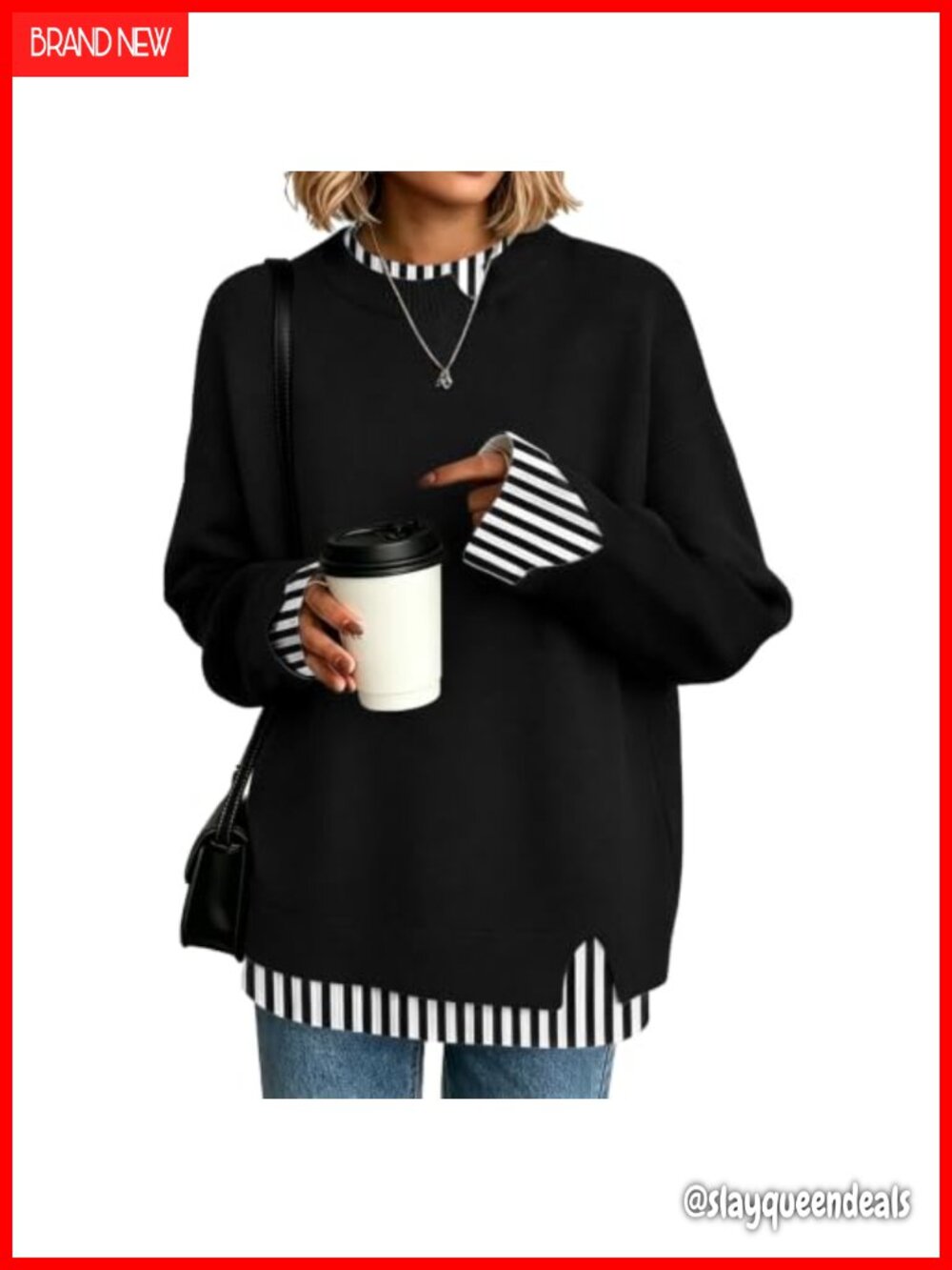 Women's Oversized Cozy Knit Sweater Long Sleeve Pullover Mock Layering Crew Neck